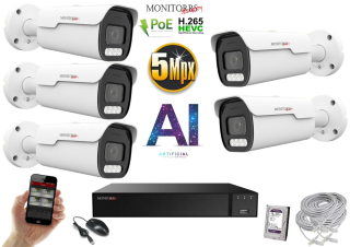 Monitorrs Security park AI IP 5 kamerový set 5 Mpix WTube (6185K5)